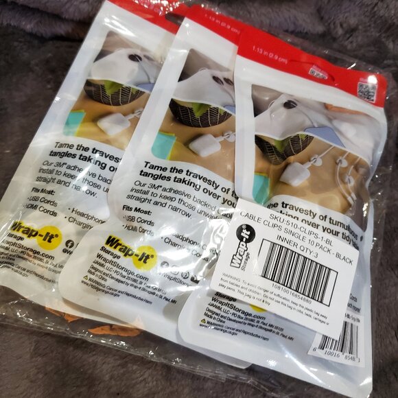 3 pk Wrap-It Storage Cable Clips Black - Picture 4 of 4